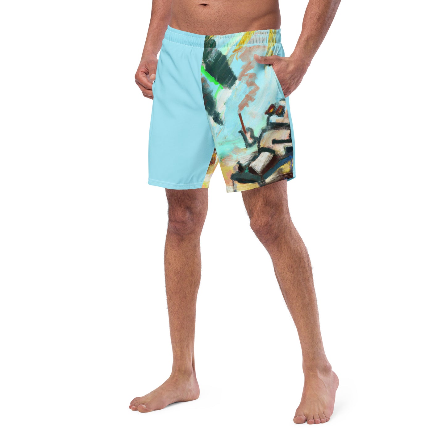 Men's Swim Shorts Smoking Robot Coastal Calamity