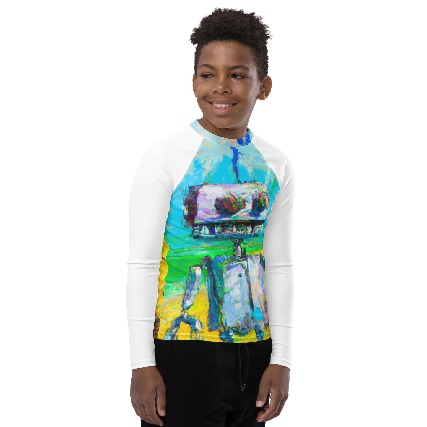 Youth Performance Gear Smiling Robot Rash Guard