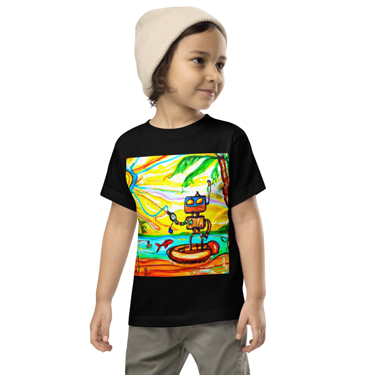 Little Kids Short Sleeve Tee Fishing Robot