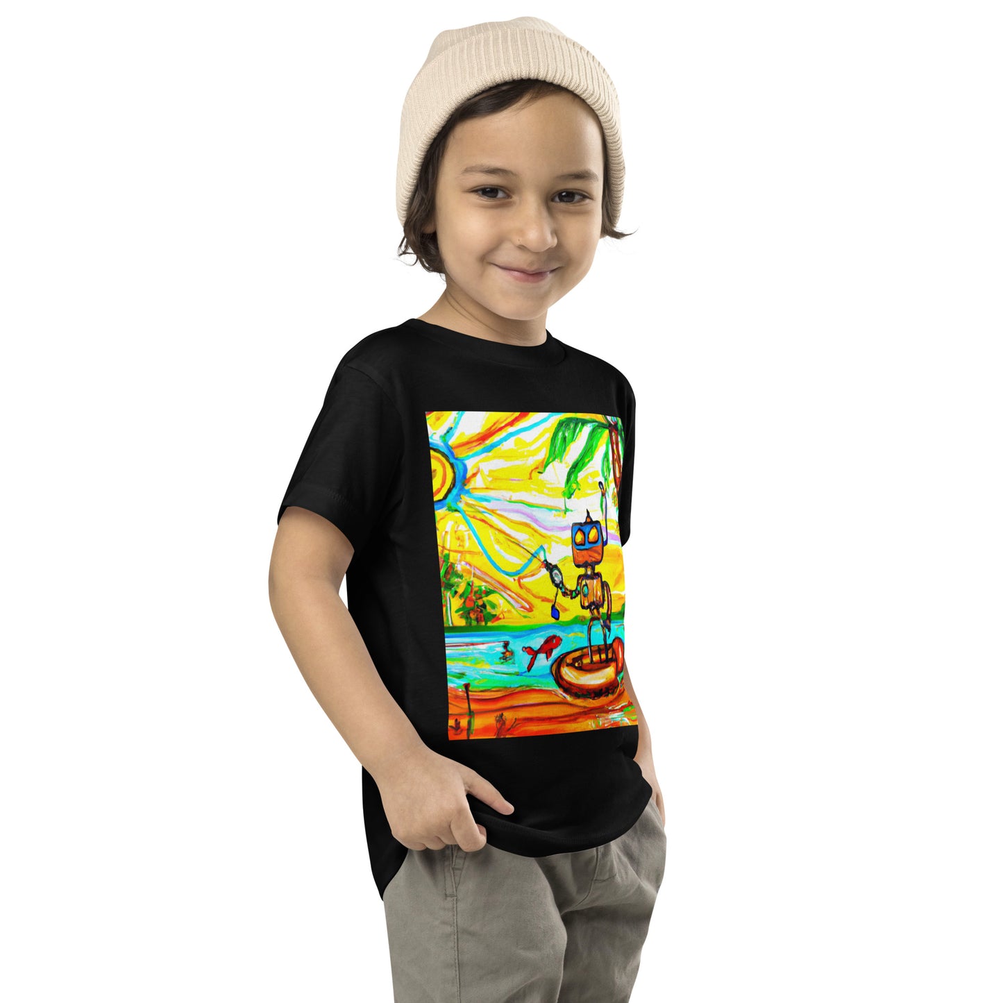 Little Kids Short Sleeve Tee Fishing Robot