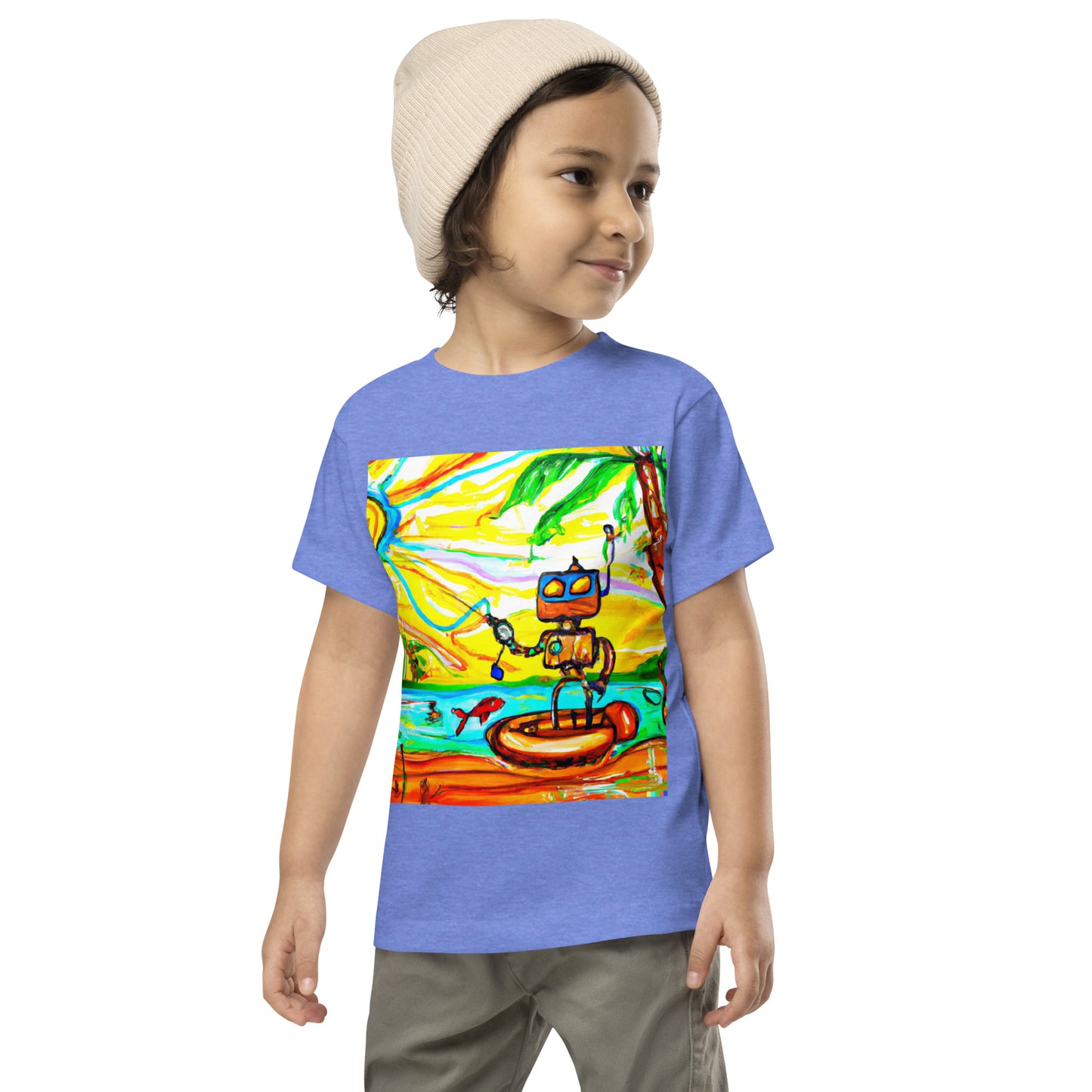 Little Kids Short Sleeve Tee Fishing Robot