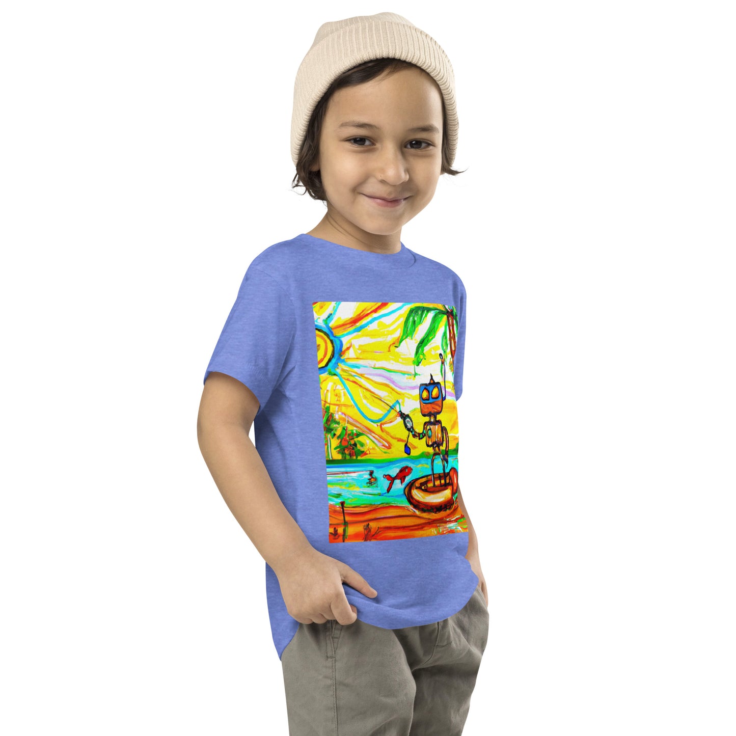 Little Kids Short Sleeve Tee Fishing Robot