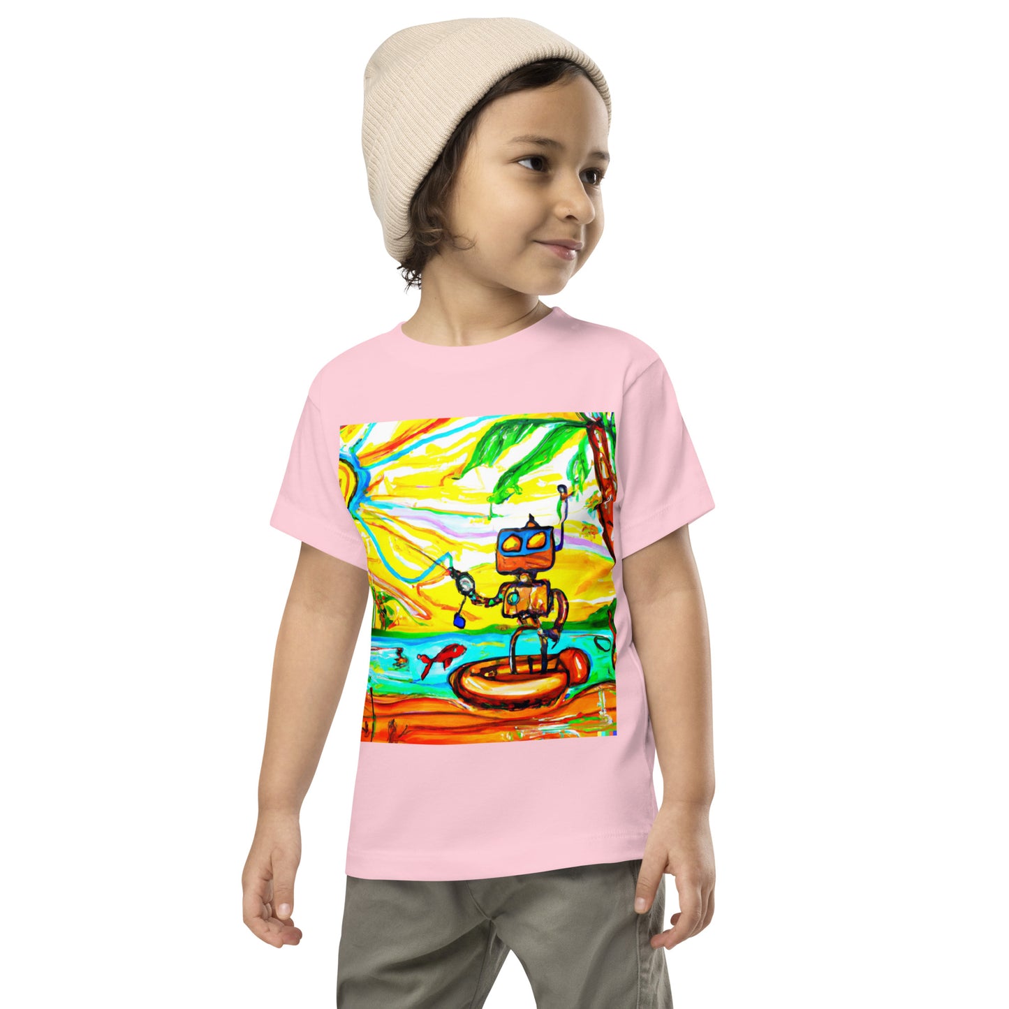 Little Kids Short Sleeve Tee Fishing Robot