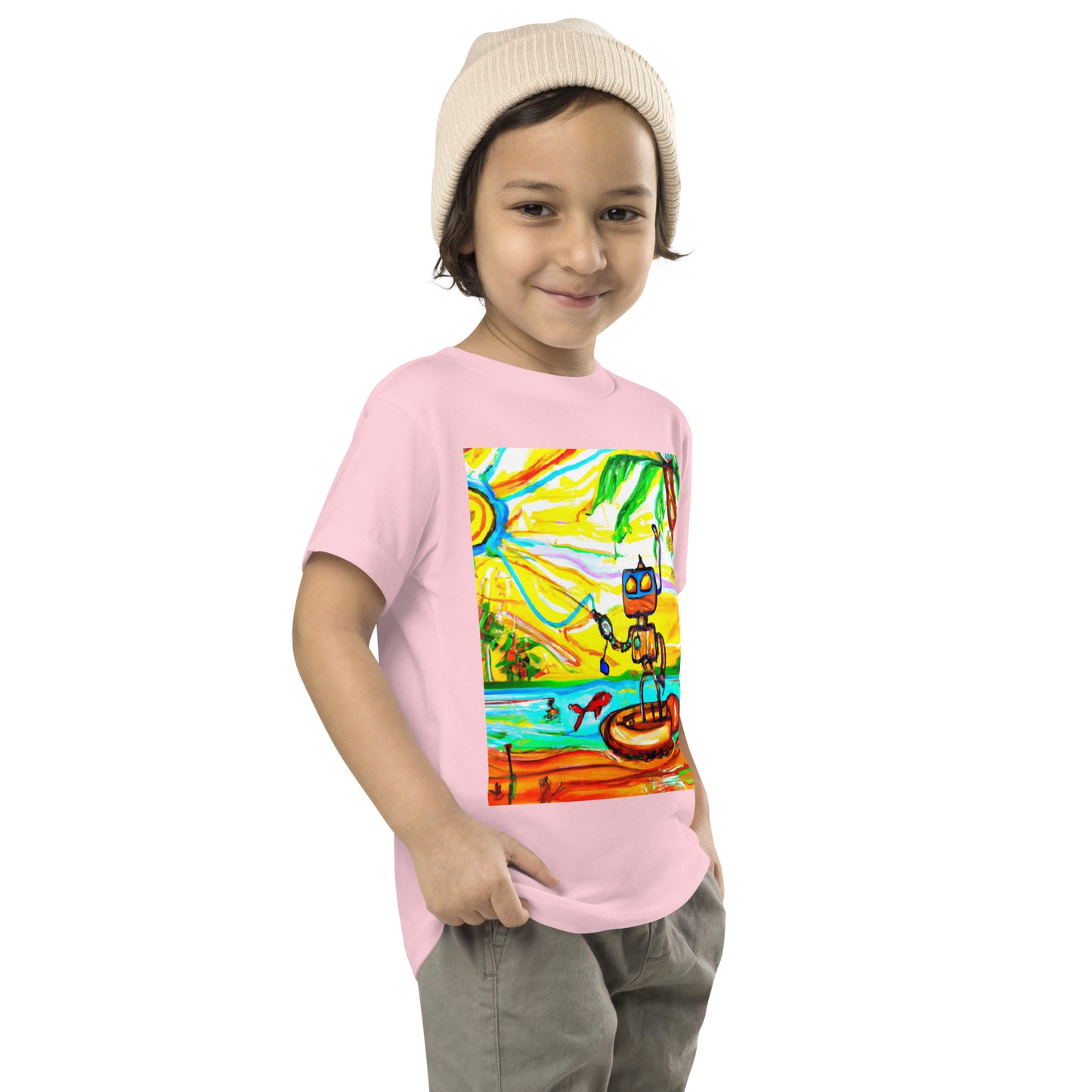 Little Kids Short Sleeve Tee Fishing Robot
