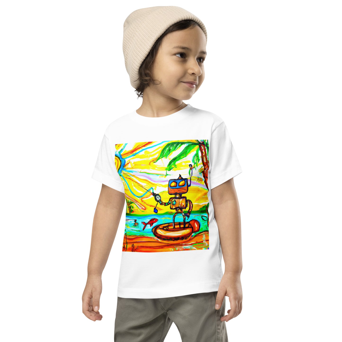Little Kids Short Sleeve Tee Fishing Robot