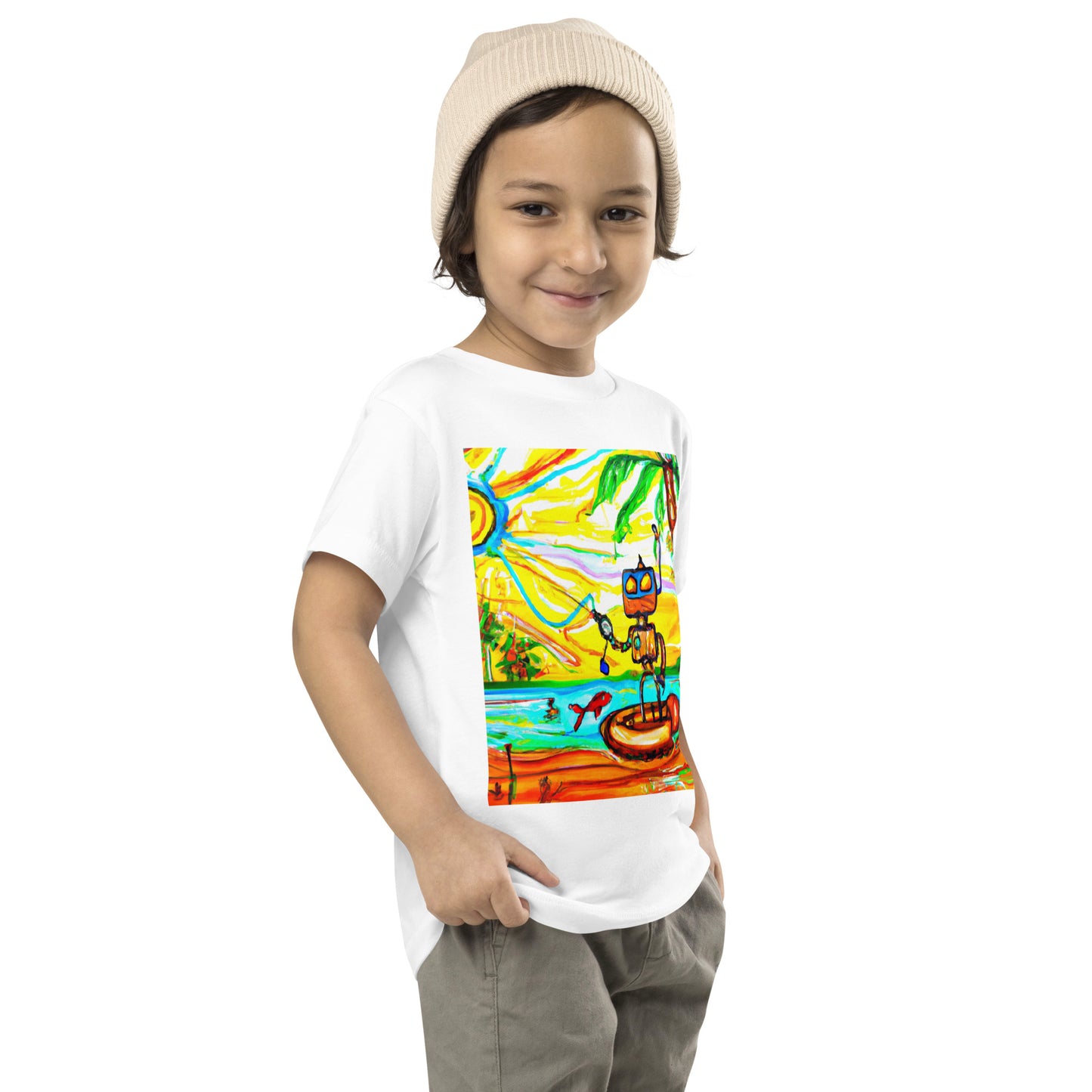 Little Kids Short Sleeve Tee Fishing Robot